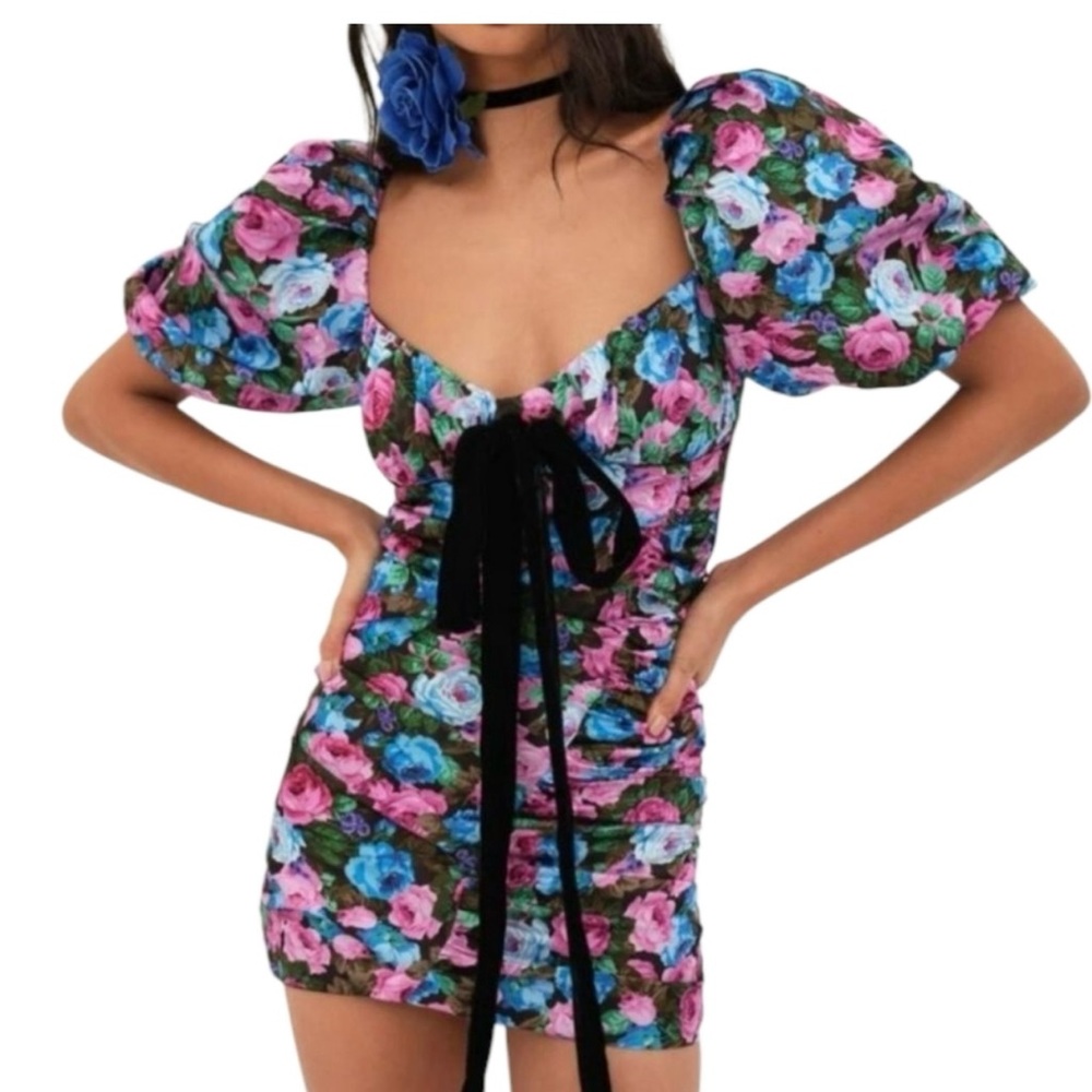 For Love And Lemons Marley Puff Sleeve Floral Mini Dress